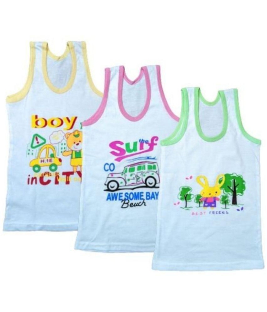 DAYAKU - 100% Cotton Printed White Boys Vest ( Pack of 3 ) - None