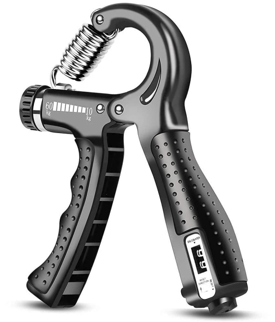 HORSE FIT Professional R shape Hand Grip Strengthener with Counter, Adjustable Resistance 5 to 60kg, Grip Strength Trainer for Muscle Building, Forearm Exerciser (Black) - Black