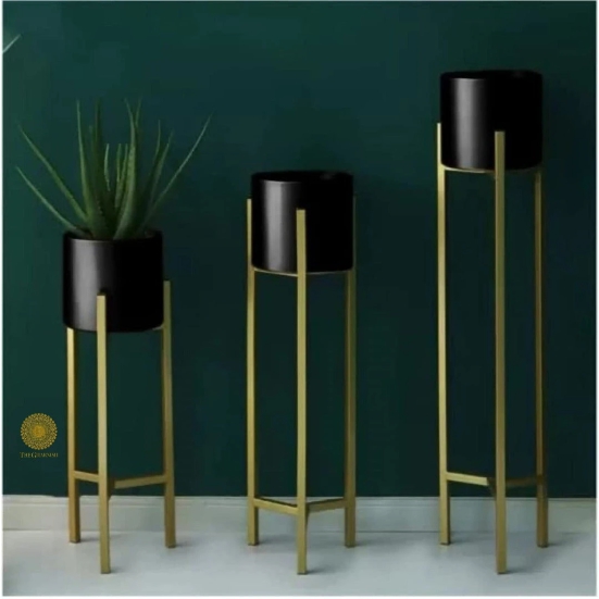 Set of 3 Planter Set And Stand ( 33, 25,18 Inches )-Black