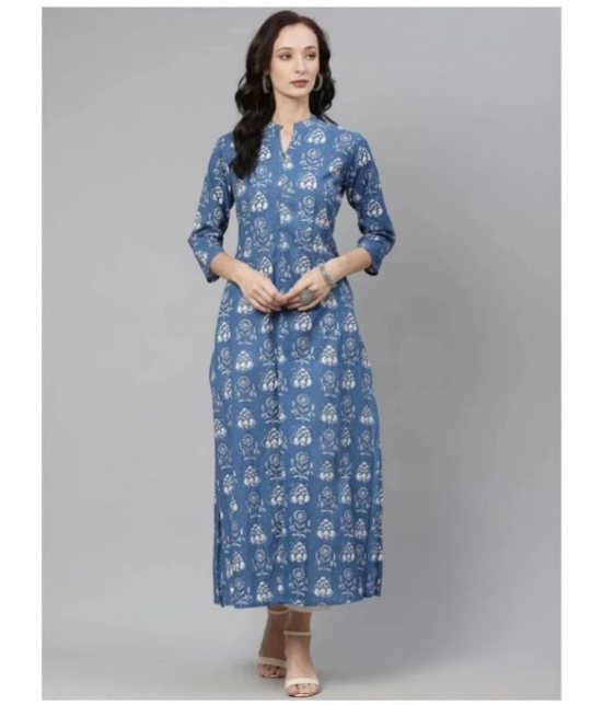 Divena Blue Cotton Straight Kurti - Single - L