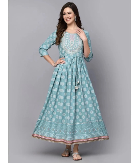 Stylum Rayon Printed Anarkali Womens Kurti - Blue ( Pack of 1 ) - None