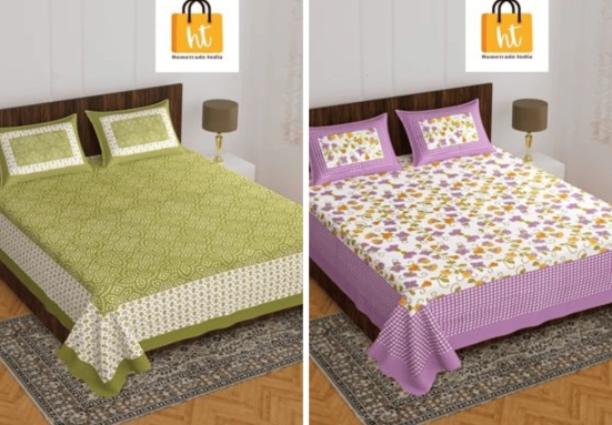 The Bedsheet Adda Standard Queen Size(90*100 Inches) Pure Cotton Jaipuri Printed Economic Double Bedsheet with Two Pillow Covers- ARTICLE-1051