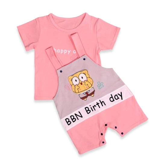 3D Cartoon T-shirt & Dungaree Set-Pink / 1-2 years