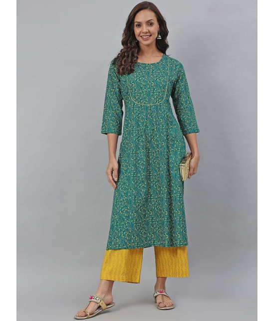 Janasya - Green Cotton Womens Straight Kurti ( Pack of 1 ) - None