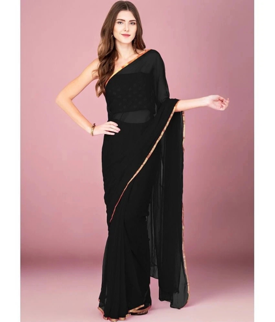 clafoutis Chiffon Solid Saree With Blouse Piece - Black ( Pack of 1 ) - Black