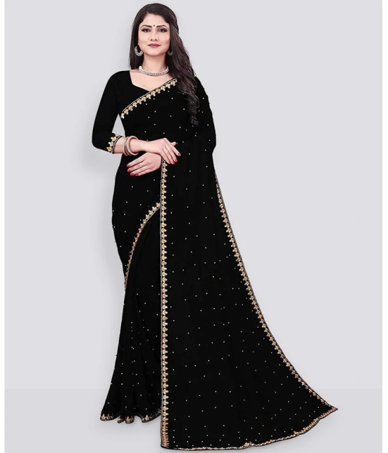 Saadhvi Chiffon Printed Saree With Blouse Piece - Black ( Pack of 1 ) - Black