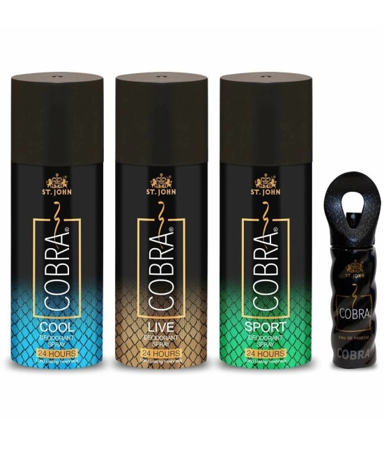 ST.JOHN Cobra Live,Cool,Sport 150ml Each & Cobra 30ml Deodorant Spray & Perfume for Men - Pack of 4