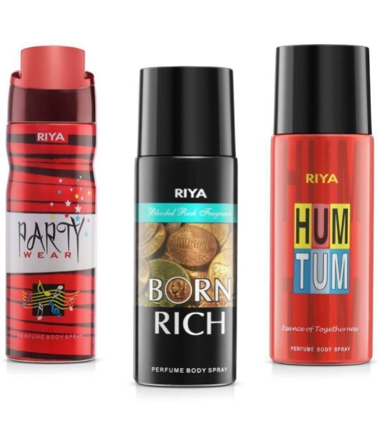 Riya Party Wear & Born Rich & Hum Tum Perfume Body Spray for Unisex 150 ml ( Pack of 3 )