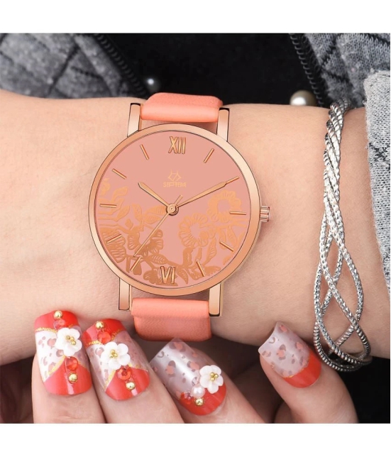 Septem Peach Leather Analog Womens Watch