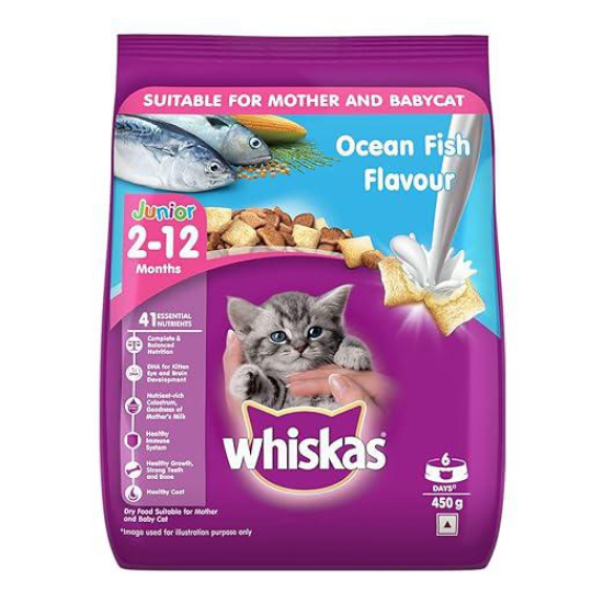 Whiskas Kitten (2-12 months) Dry Cat Food, Ocean Fish with Milk 450 Gms