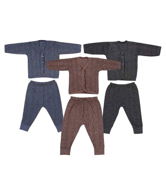 Penyan™ Front Open Kids Baby Boys Thermal Set Body Warmer Top & Pyjama, Size Medium (3-6 Months), Blue, Brown & Grey, Pack of 3 - None