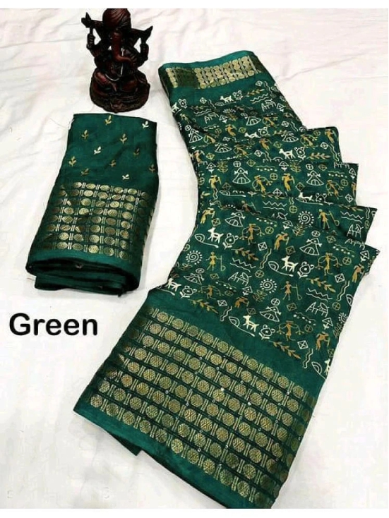 Bhuwal Fashion Art Silk Printed Saree With Blouse Piece - Green ( Pack of 1 ) - Green