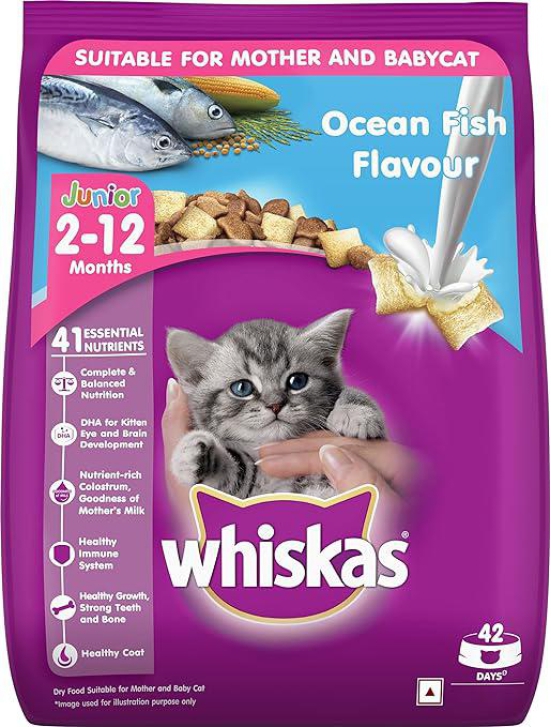 Whiskas Kitten (2-12 months) Dry Cat Food Food, Ocean Fish 450 gms