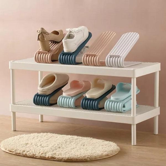 MODERN PLASTIC ADJUSTABLE DOUBLE-LAYER SHOE RACK