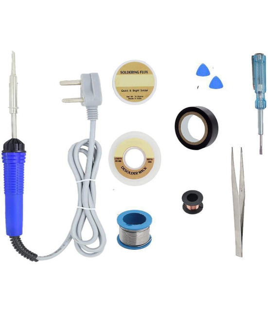 ALDECO: ( 10 in 1 ) 25 Watt Soldering Iron Kit With- Blue Iron, Wire, Flux, Wick,2 Clip, Tape, Tester, Tweezer, Jumpimng Wire