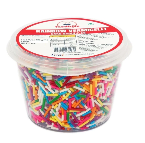 foodfrillz Rainbow Strands, 50 g Vermicelli Sprinkles for cake decoration cake toppings