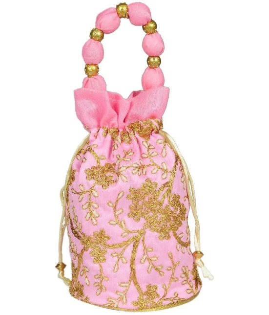 SUNESH CREATION Pink Silk Potli - Pink