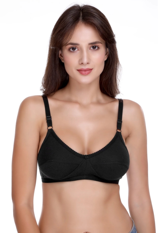 Sona H 04 Women Everyday Non Padded Non Wired Medium Coverage Comfortable Black Cotton T-Shirt Bra-36 / B / Black