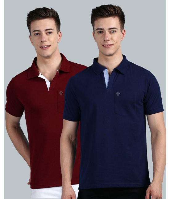 Lux Cozi Cotton Regular Fit Solid Half Sleeves Mens Polo T Shirt - Navy ( Pack of 2 ) - None