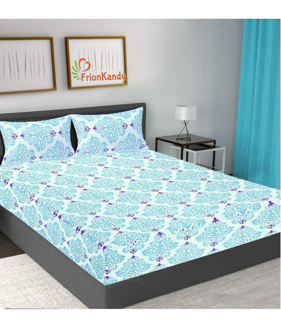 FrionKandy Living Cotton Abstract Double Bedsheet with 2 Pillow Covers - Turquoise - Turquoise