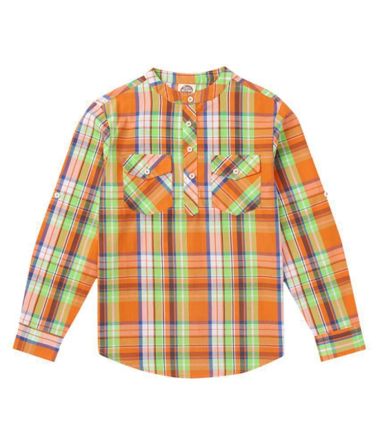 Cub McPaws Boys Mandarin Collar Full Sleeves Shirt | Checkered Print | Turn-up Sleeves | 4 - 12 Years - None