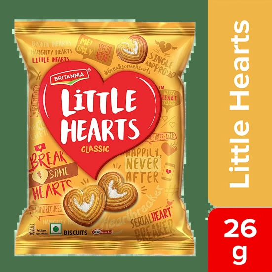 Britannia Little Hearts - Classic, Heart-Shaped, Sugar Sprinkled Biscuit, 26 G