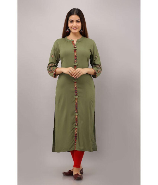 Preksha - Olive Rayon Women's Front Slit Kurti ( Pack of 1 ) - None