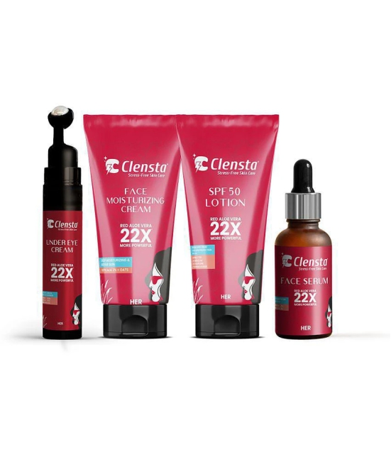 Clensta Face Moisturizing Cream With 3% Sepicalm 50 gm Face Serum 30 ml, Under Eye Cream With Niacinamide 15g & SPF 50 Sunscreen Lotion 50g