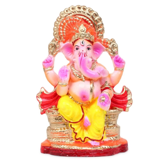 KSI Eco Friendly Handcrafted God Ganesh Clay Idol Mud Murti Kacchi Mitti Lord Ganesha Water Soluble Ganesh Idol for Ganpati Visarjan and for Home Temple (Size- 7.5 Inches)