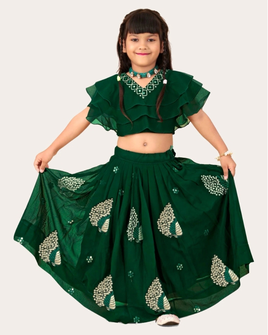 Girls Georgette Embroidered Readymade Lehenga Choli-Green / 5 Years-6 Years