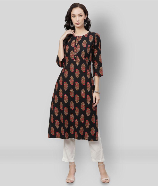 Divena - Black Cotton Womens Straight Kurti - L