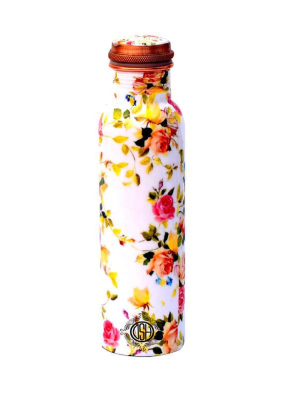 Copper Bottles for Printed with Art Work, Travelling Purpose Bottles, Yoga Ayurveda Healing, 950 ML (Design SM 14)