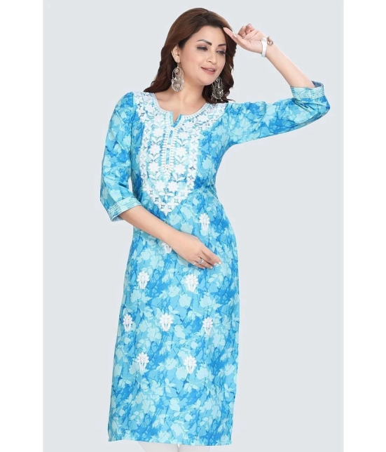 Meher Impex Cotton Embroidered Straight Womens Kurti - Blue ( Pack of 1 ) - None