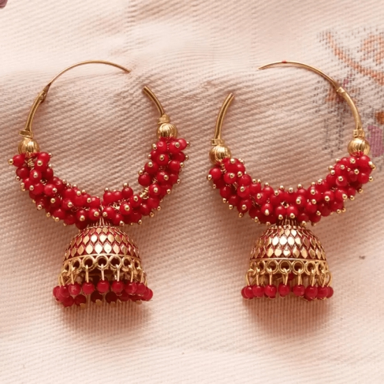 Traditional Ethnic Antique Red Color Oxidized hoop Jhumka Jhumki for Women Alloy Jhumki Earring, Drops & Danglers, Chandbali Earring, Earring Set