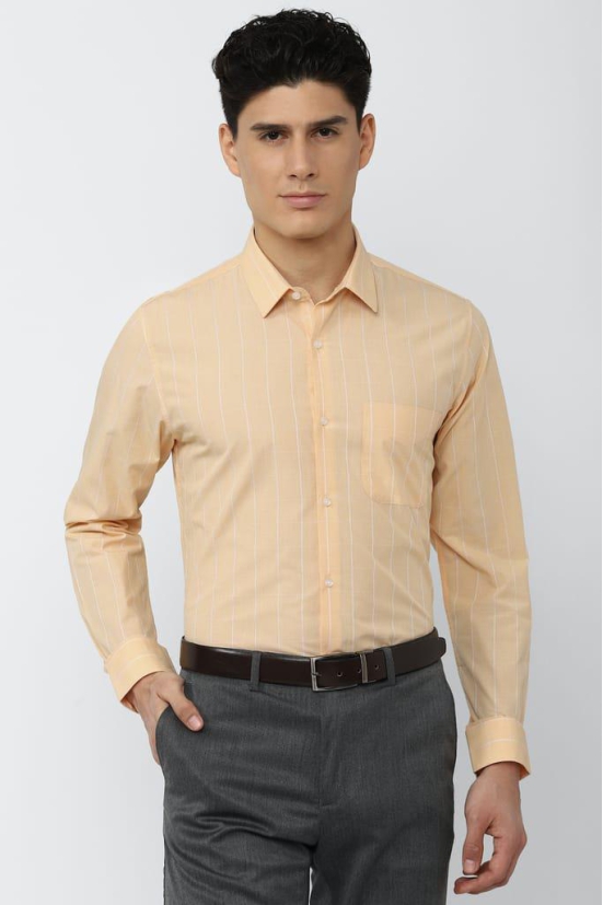 Men Orange Slim Fit Formal Full Sleeves Formal Shirt