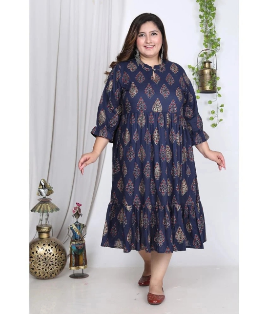 Swasti Cotton Blend Printed Anarkali Womens Kurti - Blue ( Pack of 1 ) - None