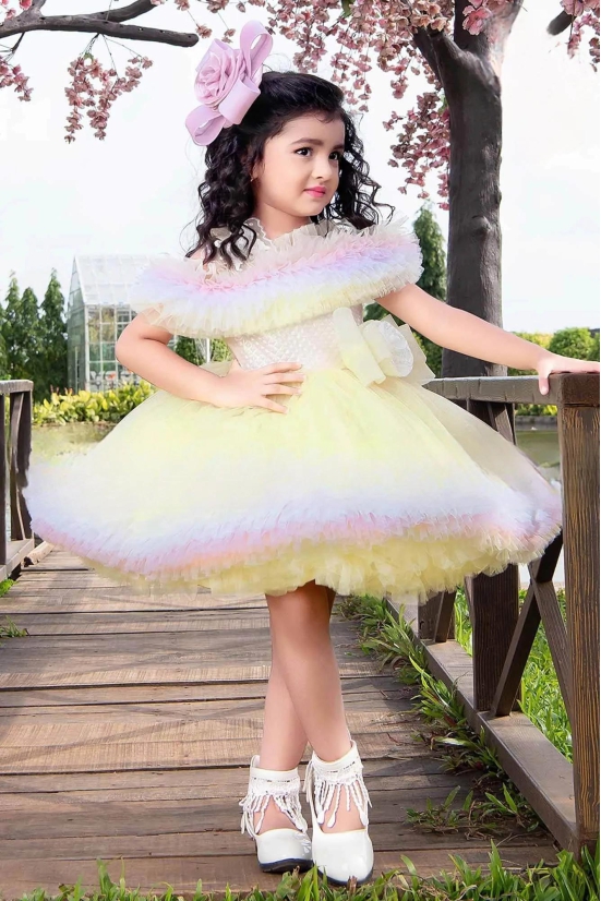Cutedoll Yellow Net Kids Princess Birthday Dress-0-6 Month