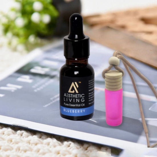 Aesthetic Living Car Aromatizer/ Diffuser Bottle with Essential Oil (Neon Tube Shape-6 ml+ Blueberry Essential Oil, 15 ml)