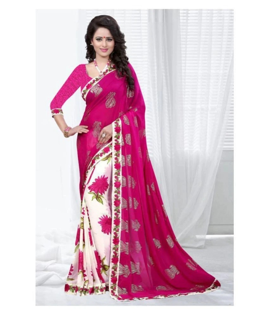 Gazal Fashions Pink,White Chiffon Saree