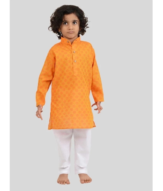 Maharaja - Orange Cotton Boys Kurta With Pyjama ( Pack of 1 ) - None