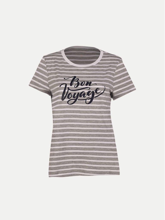 Women Grey Striped Printed T- Shirts