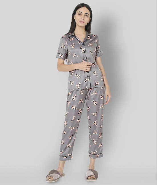 Smarty Pants - Light Grey Satin Womens Nightwear Nightsuit Sets ( Pack of 1 ) - 2XL