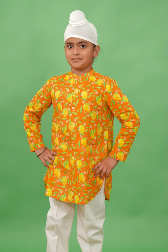 Boys Short Kurta Printed Mango - Orange 1Y