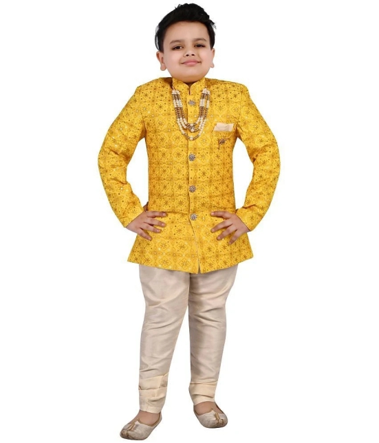 Arshia Fashions Yellow Silk Blend Boys Indo Western Sherwani & Churidar Set ( Pack of 1 ) - None