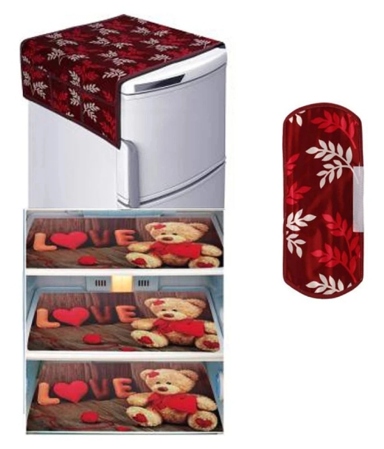 Fabolic Set of 5 Polyester Maroon Fridge Top Cover - Maroon