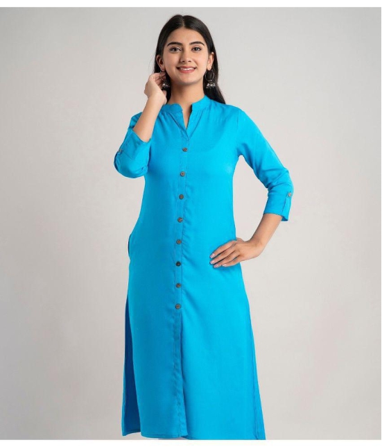 MAUKA - Blue Rayon Womens Front Slit Kurti ( Pack of 1 ) - None