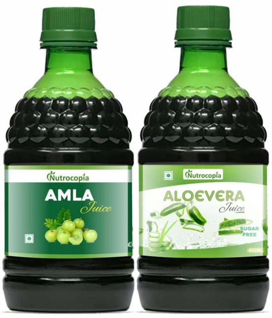 NUTROCOPIA Amla Juice & Aloe Vera Juice For Glowing Skin Pack of 2 of 400 ML(800 ML)