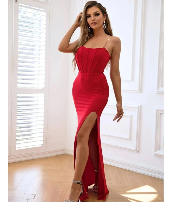 clafoutis Lycra Solid Full Length Womens Side Slit Dress - Red ( Pack of 1 ) - None