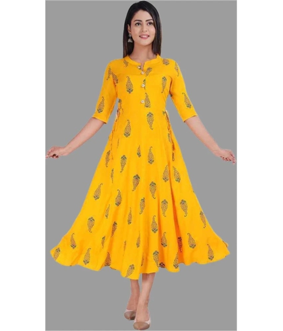 Smien - Yellow Rayon Womens Anarkali Kurti ( Pack of 1 ) - None