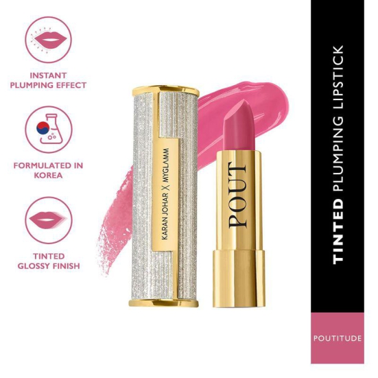 MyGlamm POUT by Karan Johar - Poutitude (Fuschia Pink Shade) | Moisturising, Pigmented, Bullet Plumping Lipstick For Petal Glow Finish (3.5g)